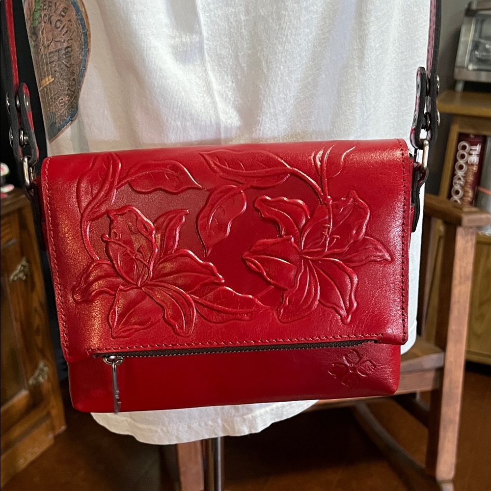 Patricia Nash Red Floral Embossed Crossbody Bag